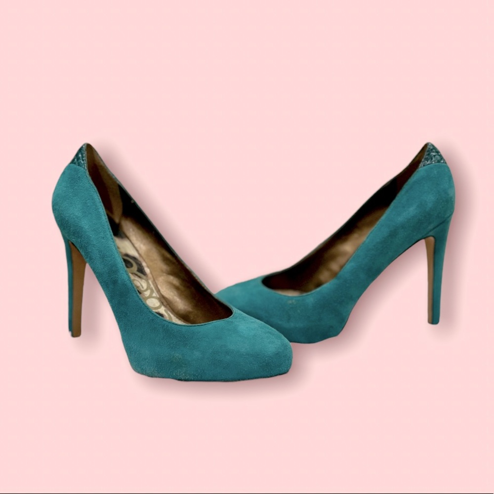 Sam Edelman - Yasmine - Teal Jade Suede Platform High Heels